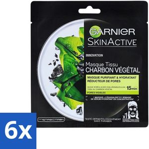 Garnier - SkinActive - Tissue Masker - Charcoal - 1 Gezichtsmasker - Voordeelverpakking - 6 stuks