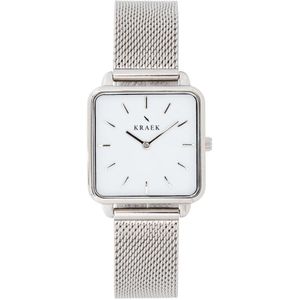 KRAEK Sienna Zilver Wit 28 mm | Dames Horloge | Zilver mesh horlogebandje | Vierkant | Minimaal Design