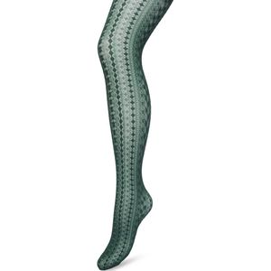Bonnie Doon Grafische Panty 40 Denier Donker Groen Dames maat L/XL - Grafisch - Print - Gladde Naden - Maximaal Draagcomfort - Chique Panty - Geometrie Tights - Feestelijk - Trekking Green - BP221902.380