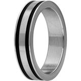 Lucardi Kinder Stalen ring met 2 zwarte strepen - Ring - Staal - Zilver - 17 / 53 mm
