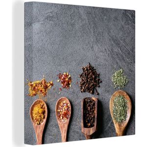 OneMillionCanvasses - Canvas - Specerijen - Kruiden - Industrieel - Pollepel - Marmer print - 50x50 - Kamer decoratie - Canvas doek