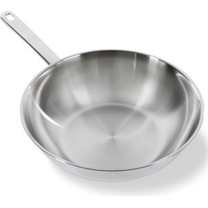 28cm-BK-Bright-Wokpan-Gepolijst-Stay-Cool-Handgreep-Professioneel-Koken-Roestvrij-Staal-Inductie-Ovenbestendig-230°C-Braadbestendig-Vaatwasmachinebestendig-Zilver