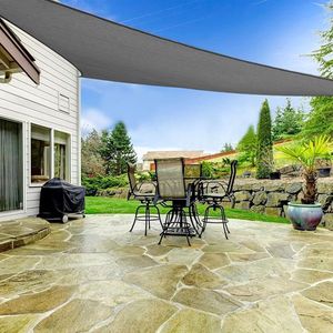 S&Dshopline® Zonnezeil, waterdicht, driehoekig, 5 x 5 x 7 m, zonwering, waterafstotend, premium PES polyester met uv-bescherming, voor balkon, tuin, terras, grijs