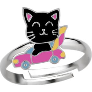 Ring meisje kind | Ring kinderen | Zilveren ring, zwarte kat in auto