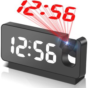 Projectiewekker Digitale LED Klok met Draaibare Projector voor Slaapkamers – Sluimermodel, 12/24 Uur, Temperatuur en Instelbare Helderheid