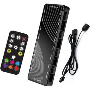 ARGB Controller voor behuizingsventilatoren - synchronisatie met afstandsbediening - ondersteunt ARGB 5V3-pins en PWM 4PIN 9-aansluiting.