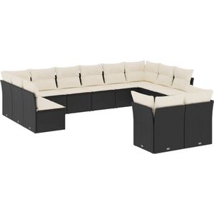 vidaXL 12-delige Loungeset Poly Rattan Zwart