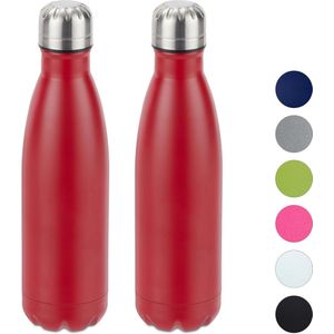 relaxdays 2 x Thermosfles - drinkfles - thermosbeker isolerend - isoleerfles - 0,5 l rood