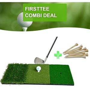 Firsttee - COMBI DEAL - Chippingmat & 25 Bamboe Tees (70MM) - Golf accessoires - Cadeau - Sport - Training - Golftrainingsmateriaal - Golfset - Golfclub - Golfballen - Trainingsmaterialen -  Mat - Putting - Net - Afslaan - Golfballen - Oefenmat - Tee