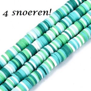 Polymeer klei, plat-ronde heishi kralen, 6x1mm, lentegroen, rijggat 1,6mm. Per 4 snoeren van ca. 45cm = 1,80m rijgplezier!