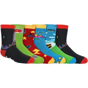 Kindersokken | Antislip zool | Badstof gevoerd | Thema: Gaming | Maat: Diverse maten | 6 paar
