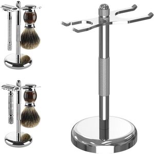 Allecto Plus - Luxe Razor Blade en Brush Houder van Roestvrij Staal voor Badkamer - Scheerkwast Houder - Geschikt voor Merkur 23C - Zilverkleurig - Organisatie en Verzorging van Scheerspullen