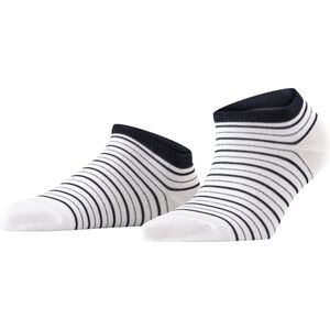 FALKE Stripe Shimmer kort gedessineerd katoen sneakersokken enkelsokken dames wit - maat 39-42