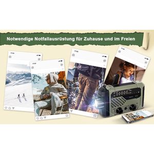 Draagbare noodradio - 2000mAh Zonnesolar handkraan, USB oplaadbaar, LED leeslamp, SOS-alarm, Geschikt voor buiten, wandelen, kamperen, overleving, reizen, nood (Groen)