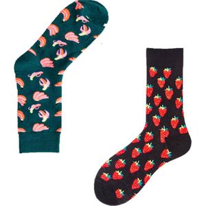 Binkie Socks Box | 2 Paar Sokken Heren | Aardbei Sokken en Banaan Sokken | Sokken Maat 43-46