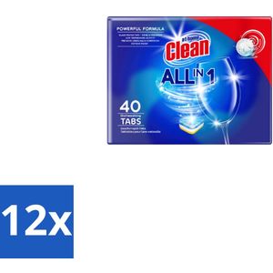 12 x At Home - Clean - Vaatwastabletten - All-in-1 - Voorkomt Kalkaanslag - 40 Tabletten - Vaatwastabletten - Vaatwasser - Alles-in-één - Vaat Schoonmaken - Kalkaanslag