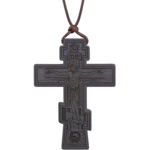 Houten Orthodoxe Kruis Hanger Ketting - Christelijk Kruisbeeld Ketting voor Gebed
