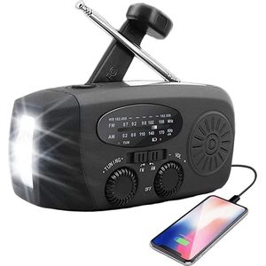 Draagbare zonne-radio met weer AM/FM, generator met handzwanger, 2000mAh oplaadbare powerbank, USB-oplader voor mobiele telefoons, LED-zaklamp, voor buiten noodgevallen, kamperen
