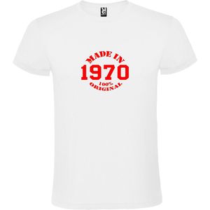 Wit T-Shirt met “Made in 1970 / 100% Original “ Afbeelding Rood Size XL