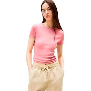 Tommy Jeans Dames TJW Slim Essential Rib SS DW0DW17383 S/S T-shirt, roze (Tahiti Berry), XXS, Roze (Tahiti Berry), XXS