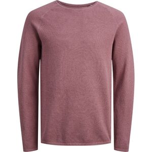 JACK & JONES Hill knit crew neck slim fit - heren pullover katoen met O-hals - roze melange - Maat: M