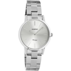 OOZOO Timepieces - Zilverkleurige horloge met zilverkleurige roestvrijstalen armband - C20110