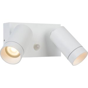 Lucide TAYLOR - Wandspot / Wandlamp Binnen/Buiten - 2xGU10 - IP54 - Bewegingssensor - Wit