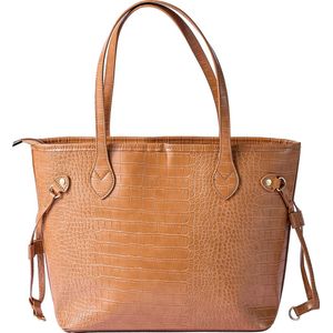 Nouka Grote Camel / Licht Bruine Dames Tas – met Krokodillen Patroon - Schoudertas – Shopper – Schooltas – Werktas – met Rits