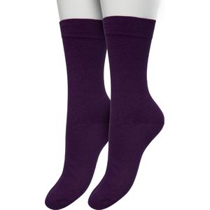 Bonnie Doon Basic Sokken Dames Donker Paars maat 36/42 - 2 paar - Basis Katoenen Sok - Gladde Naden - Brede Boord - Uitstekend Draagcomfort - Perfecte Pasvorm - 2-pack - Multipack - Effen - Diep Paars - Eggplant - OL834222.221