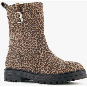 Groot leren meisjes boots met luipaardrint - Zwart - Maat 33