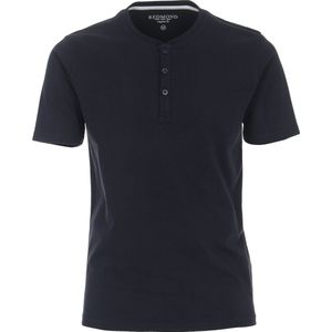 Redmond regular fit T-shirt - korte mouw O-hals met knoopsluiting - blauw - Maat: M