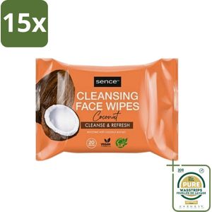 15 x Sence - Coconut - Gezichtsreinigingsdoekjes - Verzorgend - 20 Doekjes - Grootverpakking - Gezichtsreinigingsdoekjes - Kokos - Huidverzorging - Make-up Verwijderen - Hydraterend