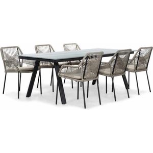 LUX outdoor living Oslo Grey/Seville zand dining tuinset 7-delig | polywood + touw | 220cm | 6 personen