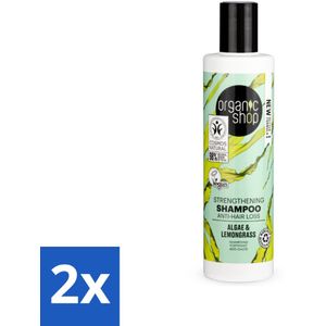 2 x Organic Shop - Algae & Lemongrass Strengthening Shampoo - Versterkend en Herstellend - 280 ml - Haaruitval Shampoo - Versterkende Shampoo - Organische Shampoo - Algen Shampoo - Citroengras Shampoo