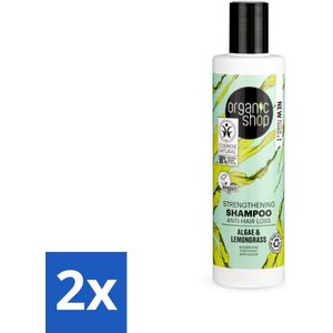2 x Organic Shop - Algae & Lemongrass Strengthening Shampoo - Versterkend en Herstellend - 280 ml - Haaruitval Shampoo - Versterkende Shampoo - Organische Shampoo - Algen Shampoo - Citroengras Shampoo