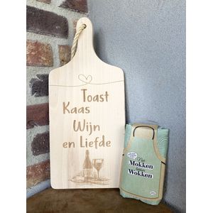 Creaties van Hier - serveerplankje - toast met schort niet mokken - 35 cm - hout