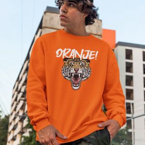 Oranje Koningsdag Trui Oranje Tiger - Maat 3XL - Uniseks Pasvorm - Oranje Feestkleding