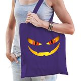 Bellatio Decorations halloween tas/shopper - paars - katoen - 42 x 38 cm - monster gezicht