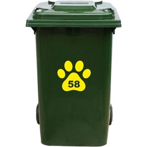 Kliko Sticker / Vuilnisbak Sticker - Hondenpoot - Nummer 58 - 18x16,5 - Geel