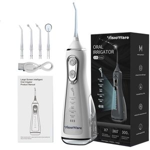 Visioware® Waterflosser – Monddouche – Elektrisch Flosapparaat – 5 Standen – 5 Opzetstukken – Draadloos & Oplaadbaar – Wit