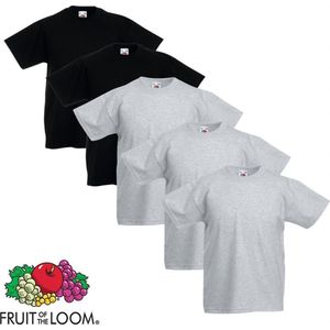 Fruit of the Loom Kinder t-shirts origineel grijs/zwart 140 5 st