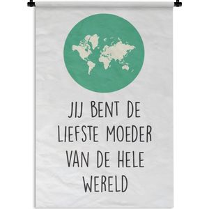 Wandkleed Moederdag - Moederdag cadeau / geschenk voor moeder - tekst Jij bent de liefste moeder van de hele wereld mintgroen Wandkleed katoen 90x135 cm - Wandtapijt met foto