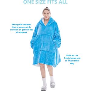 Hoodie deken Blauw, deken met mouwen, Oversized hoodie deken, Unisex, One Size, Lichtblauw
