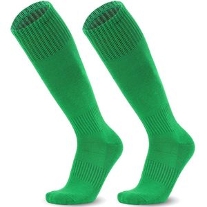 1 paar - Professionele voetbalsokken met lange darm - Verdikte handdoekzool - Antislip en zweetafvoerend - Geschikt voor leeftijden 7-13 - Maten 26-34 - Ademende trainingssokken - Groen