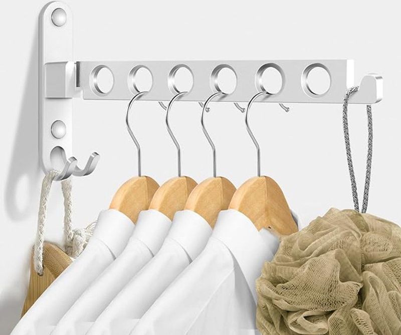 Kledinghaken, inklapbaar, wandkledingrek, wandhaken, klaphaken voor balkon, badkamer, wasruimte (zilver, 1 stuk)