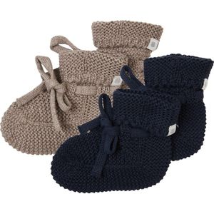 Noppies - Geschenkverpakking - Gebreide slofjes Nelson - 2paar - Baby 0-12mnd - Biologische katoen - Giftset - Cadeaudoosje - Newborn - Kraamcadeau - Babyshower - Sint - Taupe Melange - Navy