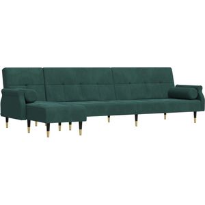 vidaXL Slaapbank L-vormig - 271x140x70 cm - Fluweel - Groen Slaapbank - Hoekbank - Lounge Sofa - Velvet Bank - Donkere Kleuren