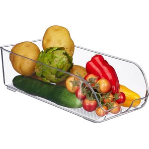 Relaxdays koelkast organizer - plastic lade - keuken organizer - opbergbak - transparant