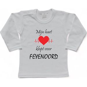 Rotterdam Kinder t-shirt Lange Mouw | Feyenoord ""Mijn hart klopt voor FEYENOORD"" | Verjaardagkado | verjaardag kado | grappig | jarig | Rotterdam | Feyenoord | cadeau | Cadeau | Wit/zwart/rood/zwart | Maat 74