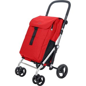 Classic Family boodschappentrolley met 4 wielen, opvouwbare winkelwagen met grote tas 32 kg, 64 l boodschappentas, 10,5 l thermotas en achtervak, rood